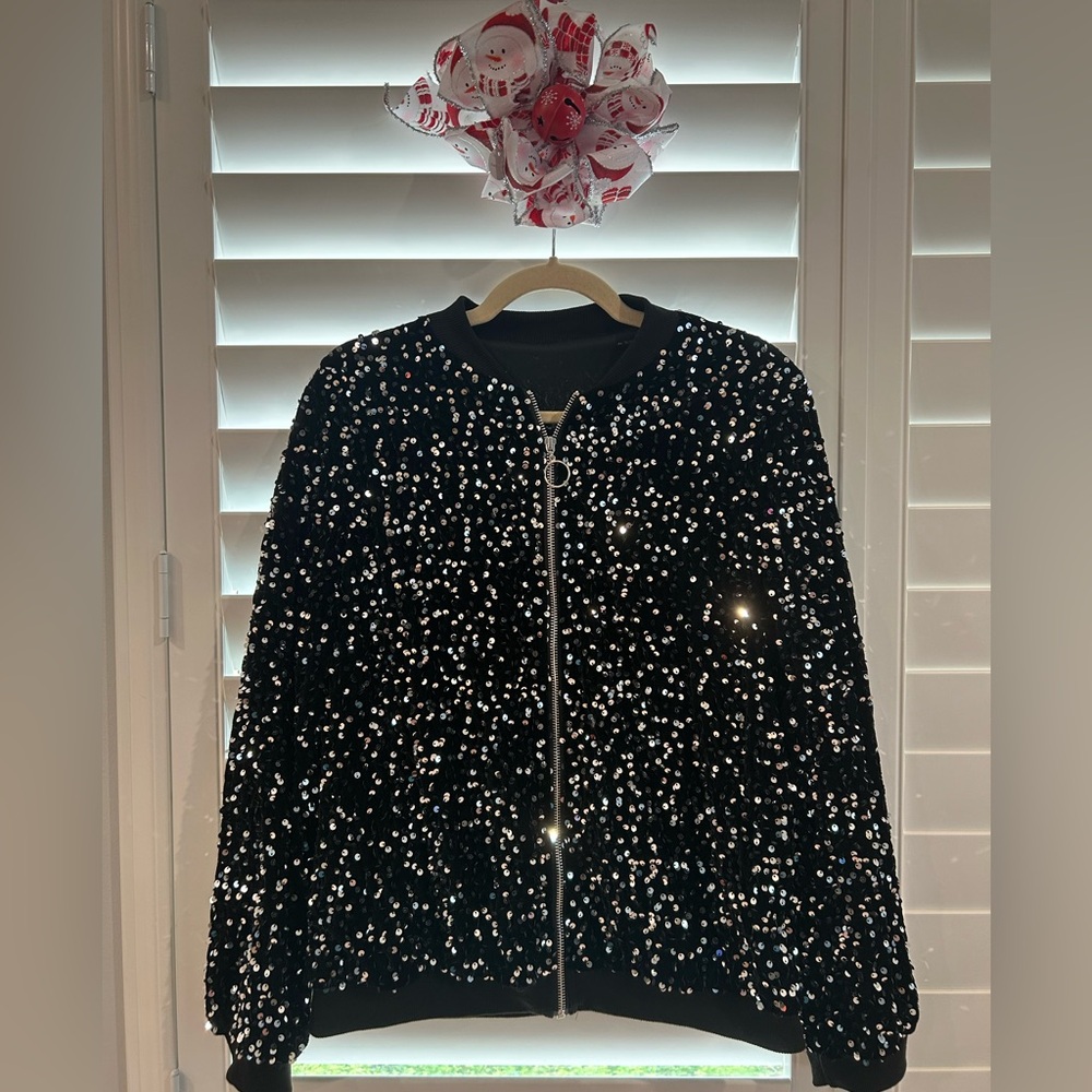 Black with Silver Sequence Bomber Jacket / Zip-Up
